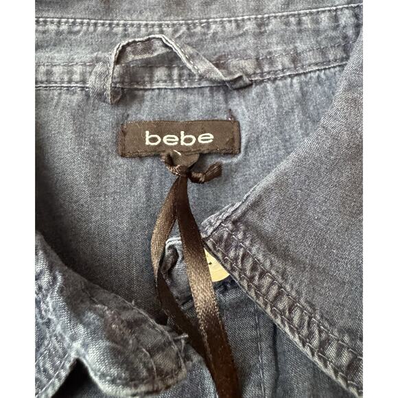 BEBE The Tie Front Denim Shirt - Medium Wash Size L - Picture 6 of 9